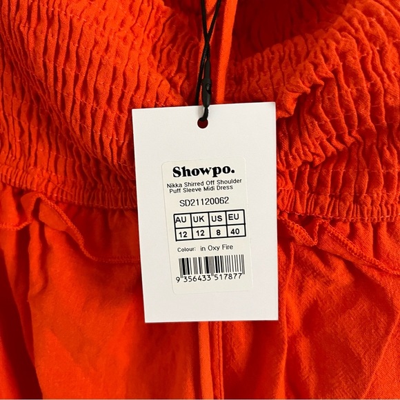 Showpo Nikka Shirred Off Shoulder Puff Sleeve Midi Dress - Picture 3 of 4